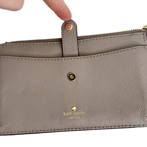 Kate Spade Beige Tan Crossbody Bag Purse Leather Zip Slots Gold Detachable Strap - Picture 7 of 12